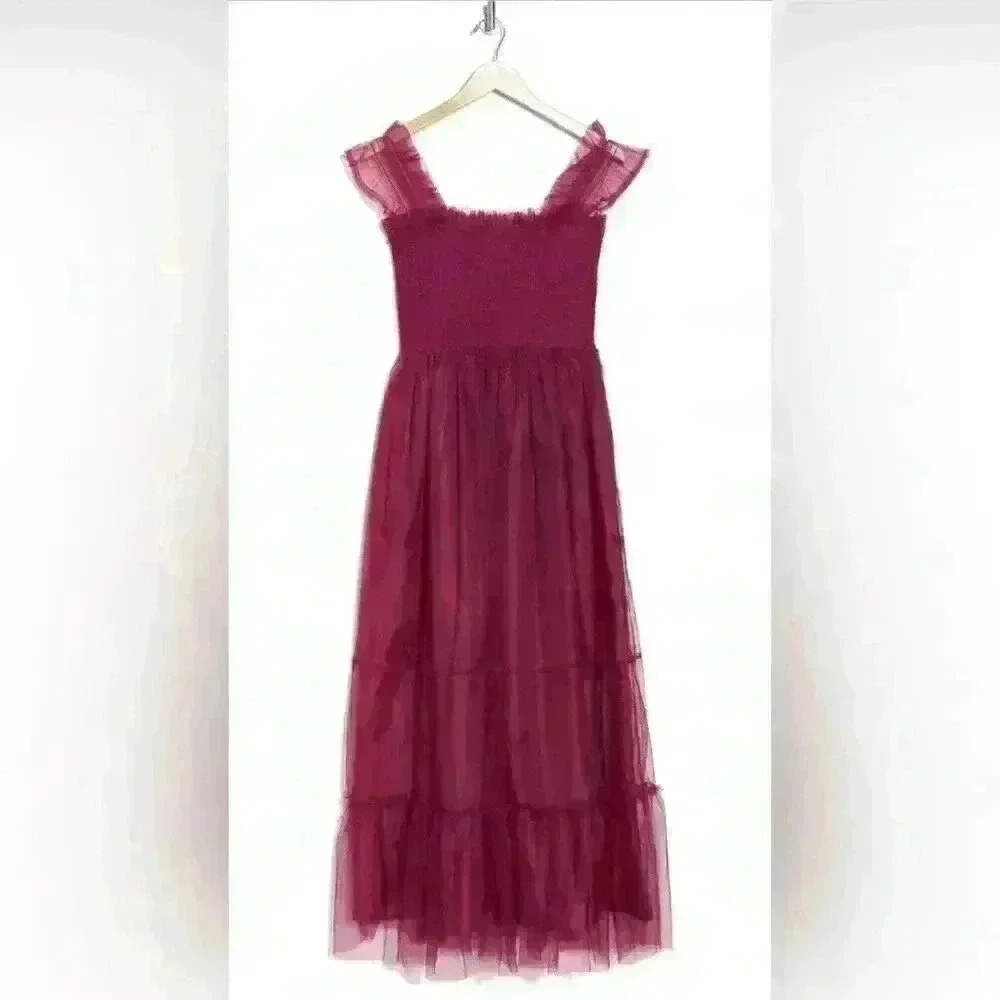 Melloday Smoked Tiered Chiffon Maxi Dress Size Small - NWT